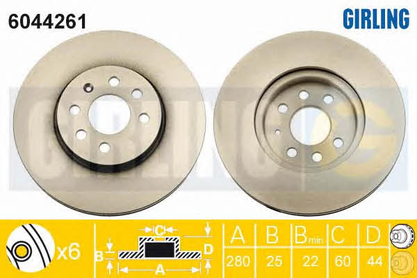 Girling 6044261 Front brake disc ventilated 6044261