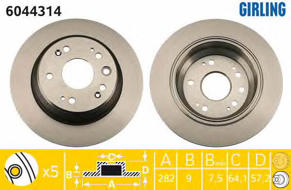 Girling 6044314 Rear brake disc, non-ventilated 6044314