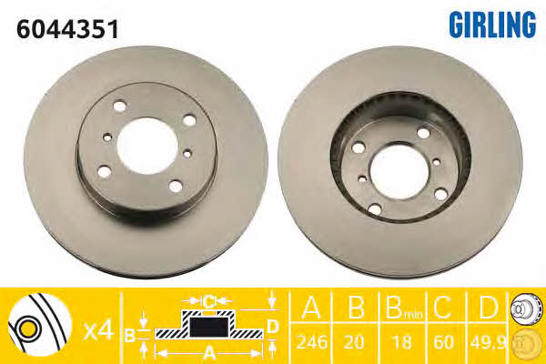 Girling 6044351 Front brake disc ventilated 6044351