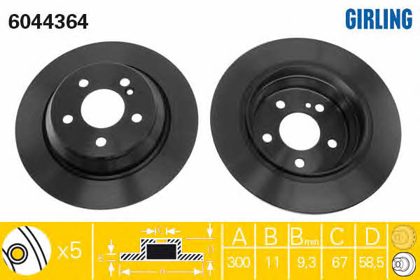 Girling 6044364 Rear brake disc, non-ventilated 6044364