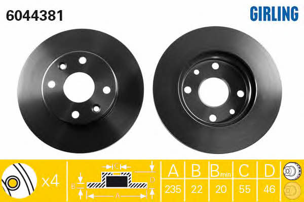 Girling 6044381 Front brake disc ventilated 6044381