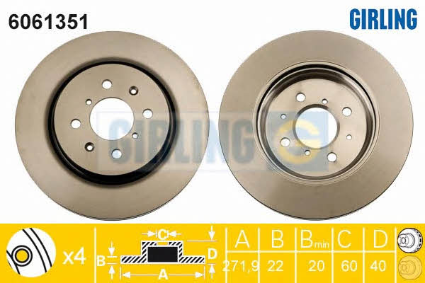 Girling 6061351 Front brake disc ventilated 6061351