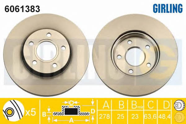 Girling 6061383 Front brake disc ventilated 6061383
