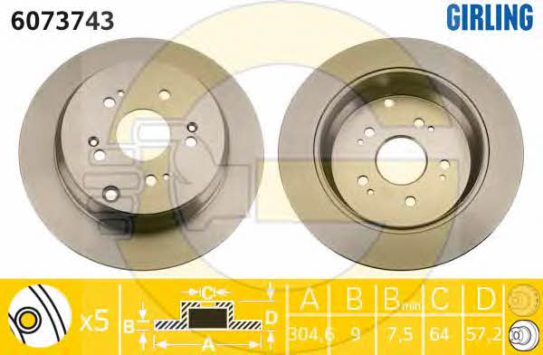 Girling 6073743 Rear brake disc, non-ventilated 6073743