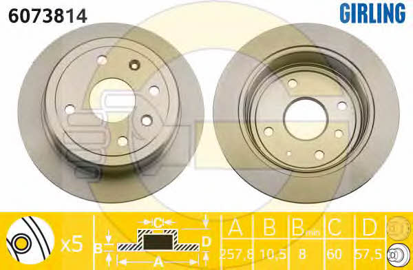 Girling 6073814 Rear brake disc, non-ventilated 6073814