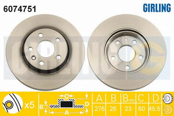 Girling 6074751 Front brake disc ventilated 6074751