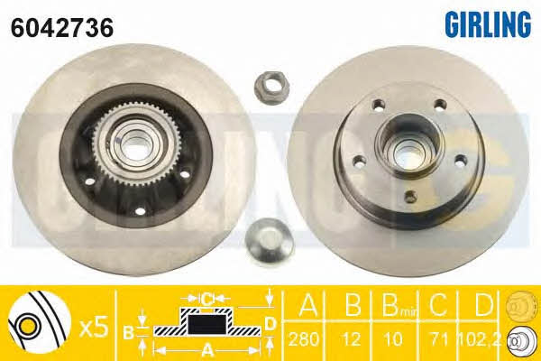 Girling 6042736 Rear brake disc, non-ventilated 6042736