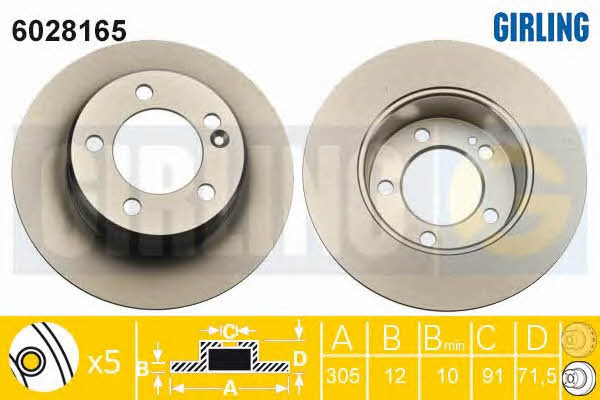 Girling 6028165 Rear brake disc, non-ventilated 6028165
