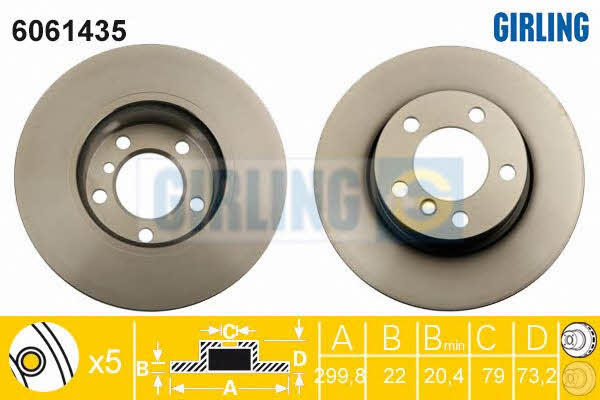 Girling 6061435 Front brake disc ventilated 6061435