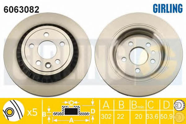 Girling 6063082 Rear ventilated brake disc 6063082
