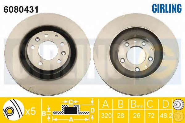 Girling 6080431 Front brake disc ventilated 6080431