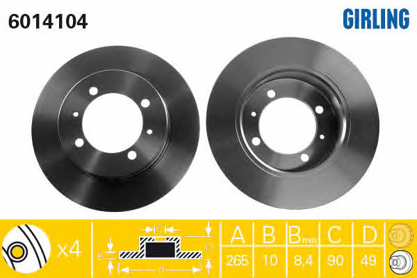 Girling 6014104 Rear brake disc, non-ventilated 6014104