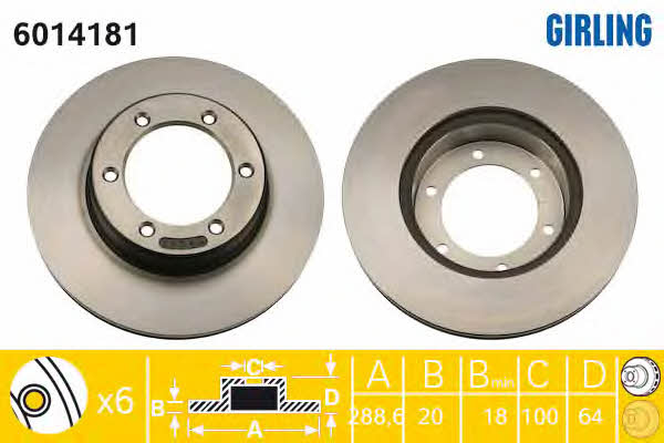 Girling 6014181 Front brake disc ventilated 6014181