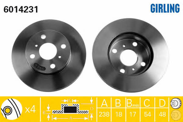 Girling 6014231 Front brake disc ventilated 6014231