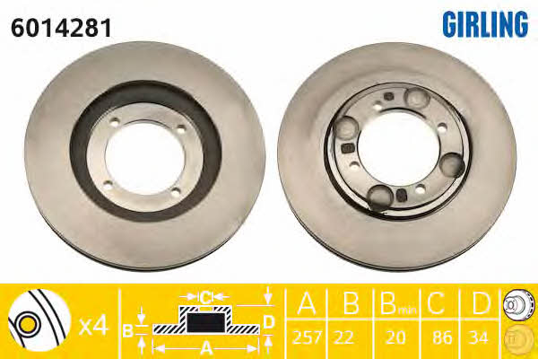 Girling 6014281 Front brake disc ventilated 6014281