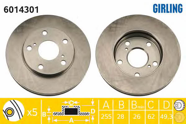 Girling 6014301 Front brake disc ventilated 6014301