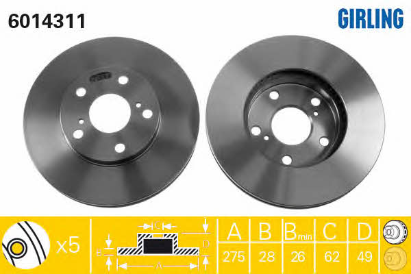 Girling 6014311 Front brake disc ventilated 6014311