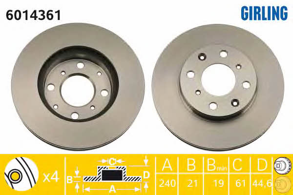 Girling 6014361 Front brake disc ventilated 6014361