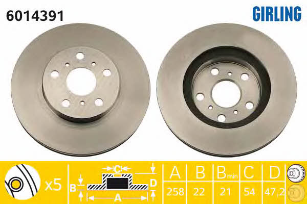 Girling 6014391 Front brake disc ventilated 6014391
