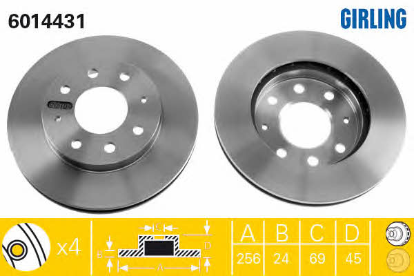 Girling 6014431 Front brake disc ventilated 6014431