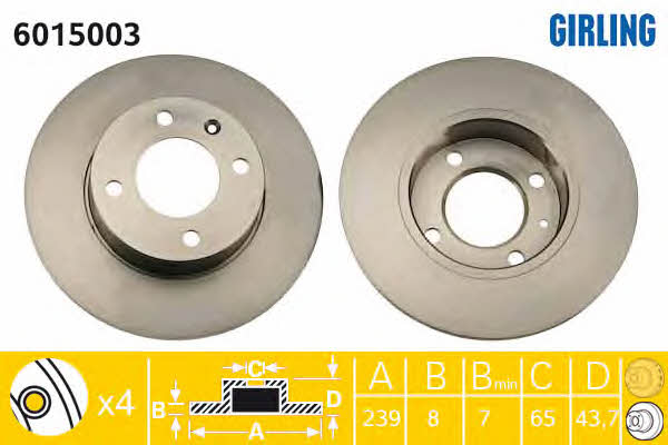 Girling 6015003 Unventilated front brake disc 6015003