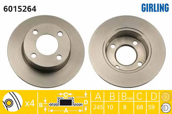 Girling 6015264 Rear brake disc, non-ventilated 6015264