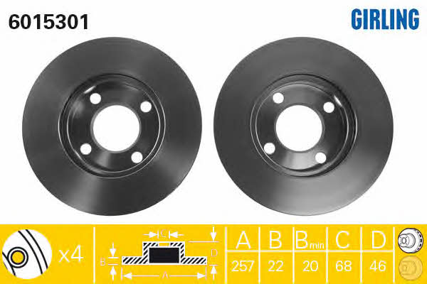 Girling 6015301 Front brake disc ventilated 6015301