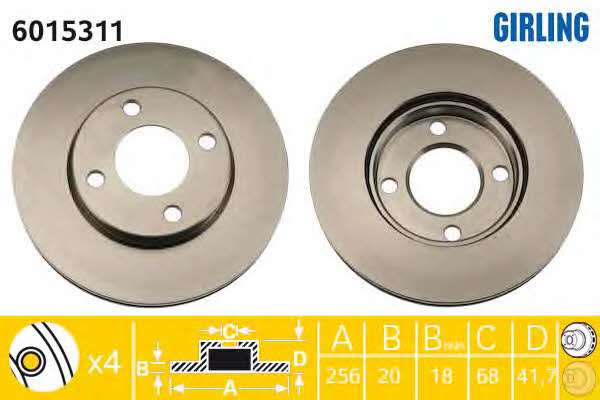 Girling 6015311 Front brake disc ventilated 6015311