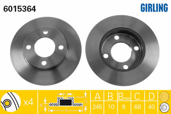 Girling 6015364 Rear brake disc, non-ventilated 6015364