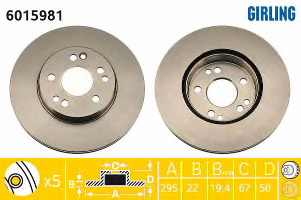 Girling 6015981 Front brake disc ventilated 6015981