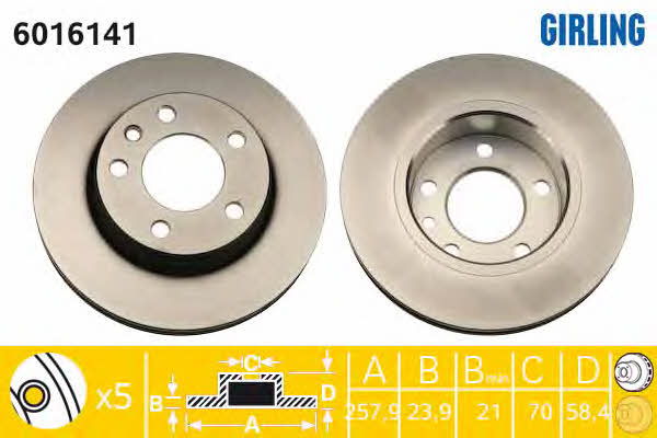 Girling 6016141 Front brake disc ventilated 6016141