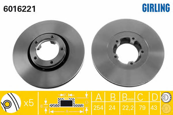 Girling 6016221 Front brake disc ventilated 6016221