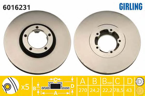 Girling 6016231 Front brake disc ventilated 6016231