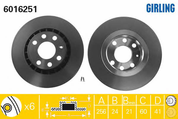 Girling 6016251 Front brake disc ventilated 6016251
