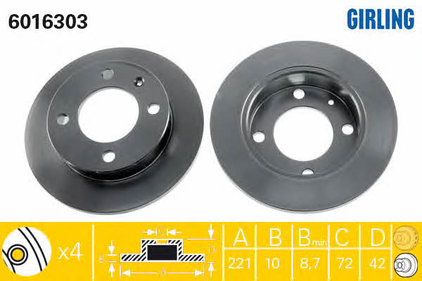 Girling 6016303 Unventilated front brake disc 6016303