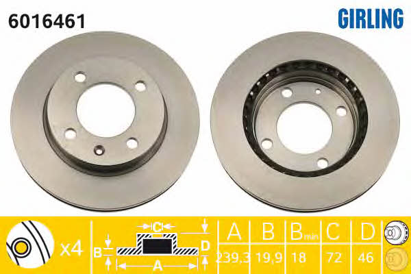 Girling 6016461 Front brake disc ventilated 6016461