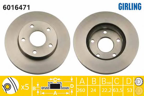 Girling 6016471 Front brake disc ventilated 6016471