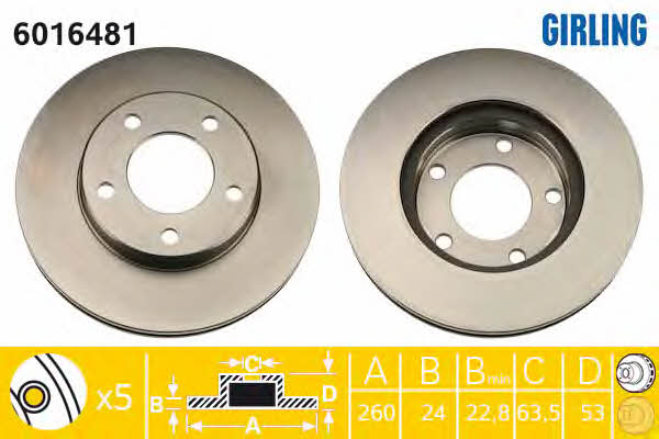 Girling 6016481 Front brake disc ventilated 6016481