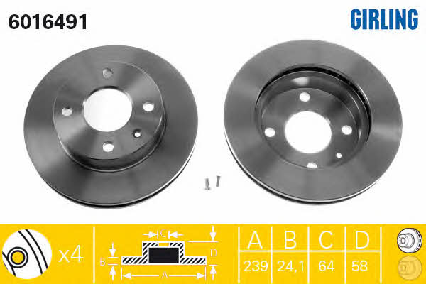 Girling 6016491 Front brake disc ventilated 6016491