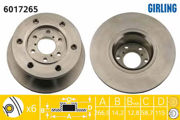 Girling 6017265 Unventilated front brake disc 6017265