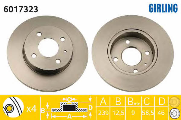 Girling 6017323 Unventilated front brake disc 6017323