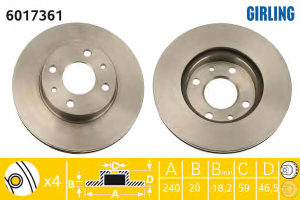 Girling 6017361 Front brake disc ventilated 6017361