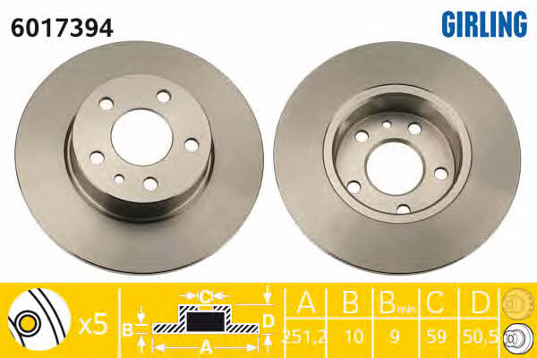 Girling 6017394 Rear brake disc, non-ventilated 6017394