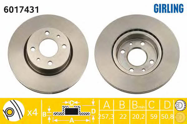 Girling 6017431 Front brake disc ventilated 6017431