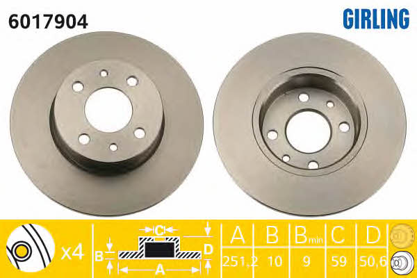Girling 6017904 Rear brake disc, non-ventilated 6017904