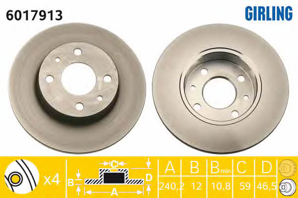 Girling 6017913 Unventilated front brake disc 6017913