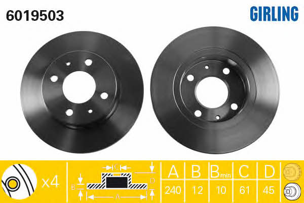 Girling 6019503 Unventilated front brake disc 6019503