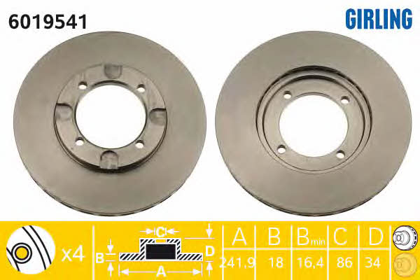 Girling 6019541 Front brake disc ventilated 6019541