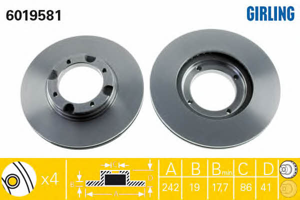 Girling 6019581 Front brake disc ventilated 6019581