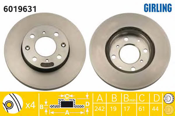 Girling 6019631 Front brake disc ventilated 6019631
